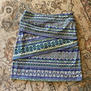 J. McLaughlin Blue and Green Geometric Skirt
